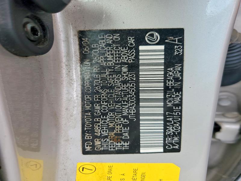 50476506 :رقم المزاد ، JTHBA30G345051231 vin ، 2004 Lexus Es مزاد بيع