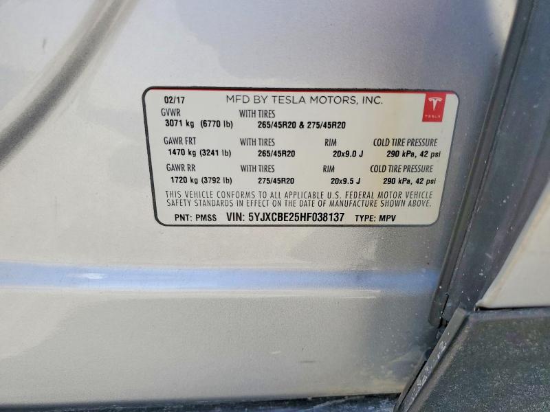 Aukcja sprzedaży 2017 Tesla Model X, vin: 5YJXCBE25HF038137, numer aukcji: 49935366