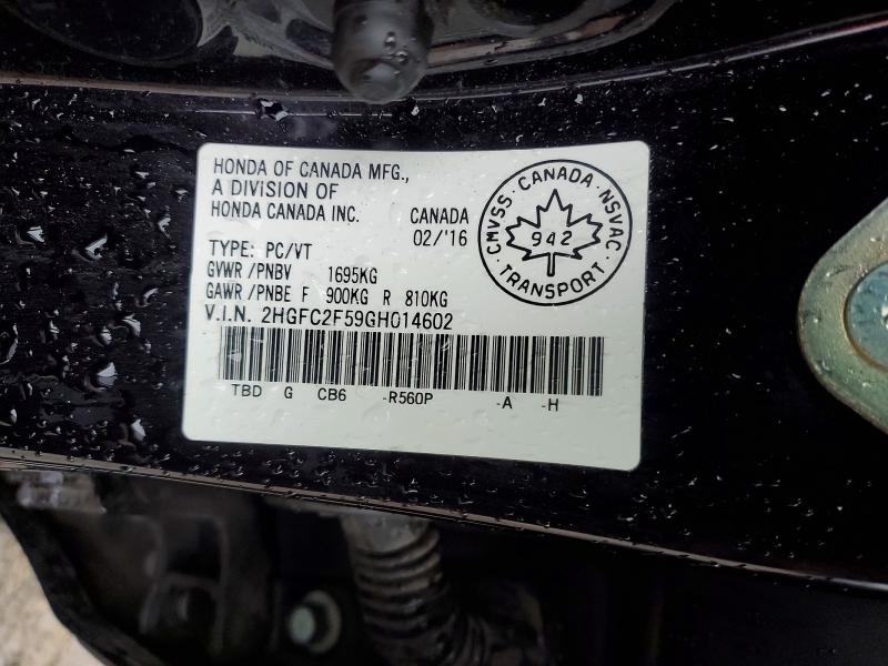 49414256 :رقم المزاد ، 2HGFC2F59GH014602 vin ، 2016 Honda Civic مزاد بيع