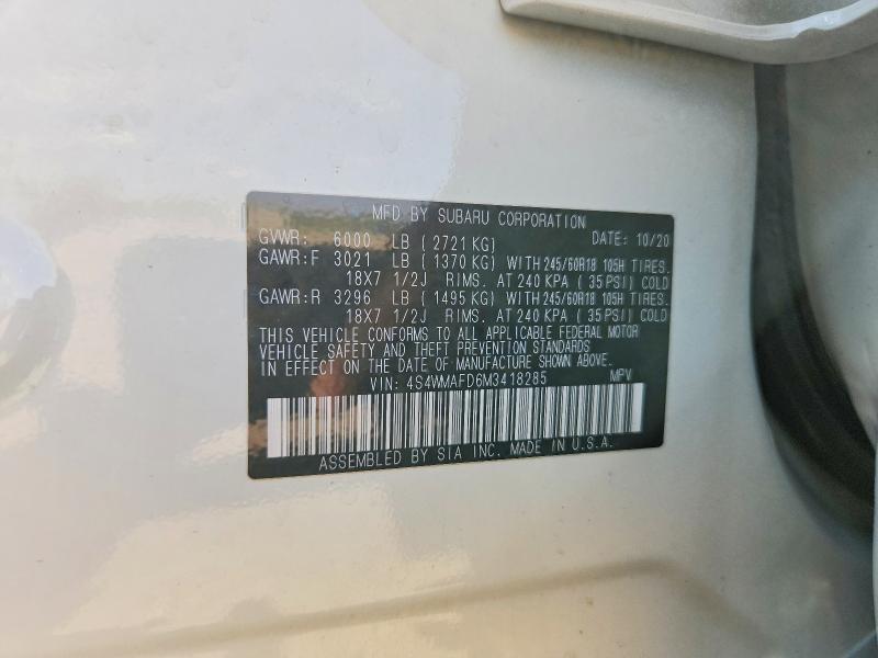 50966636 :رقم المزاد ، 4S4WMAFD6M3418285 vin ، 2021 Subaru Ascent مزاد بيع