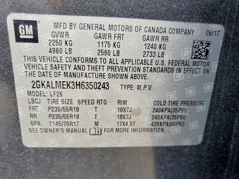 2017 Gmc Terrain მანქანა იყიდება აუქციონზე, vin: 2GKALMEK3H6350243, აუქციონის ნომერი: 51279896
