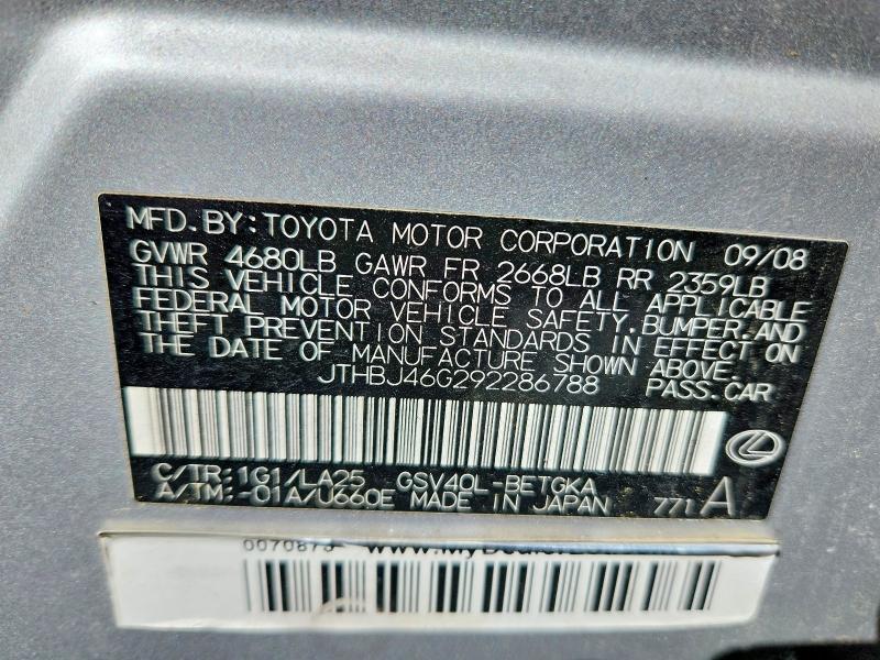 Продажа на аукционе авто 2009 Lexus Es 350, vin: JTHBJ46G292286788, номер лота: 48793956