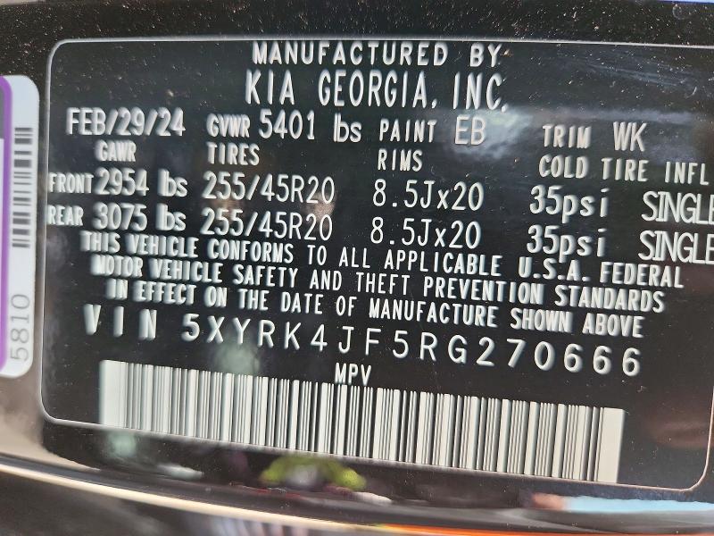 50103196 :رقم المزاد ، 5XYRK4JF5RG270666 vin ، 2024 Kia Sorento مزاد بيع