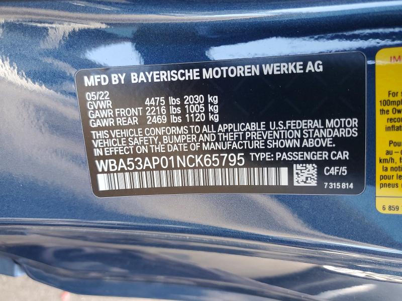Продажа на аукционе авто 2022 Bmw 430i, vin: WBA53AP01NCK65795, номер лота: 51450666