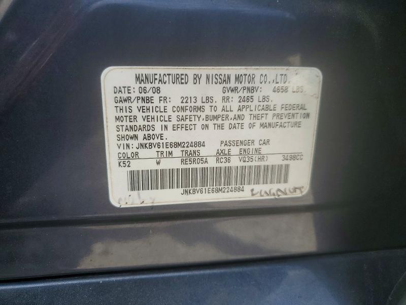 Aukcja sprzedaży 2008 Infiniti G35, vin: JNKBV61E68M224884, numer aukcji: 49715466