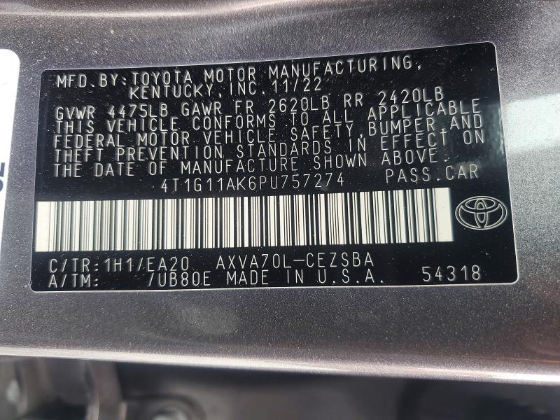 51666816 :رقم المزاد ، 4T1G11AK6PU757274 vin ، 2023 Toyota Camry مزاد بيع