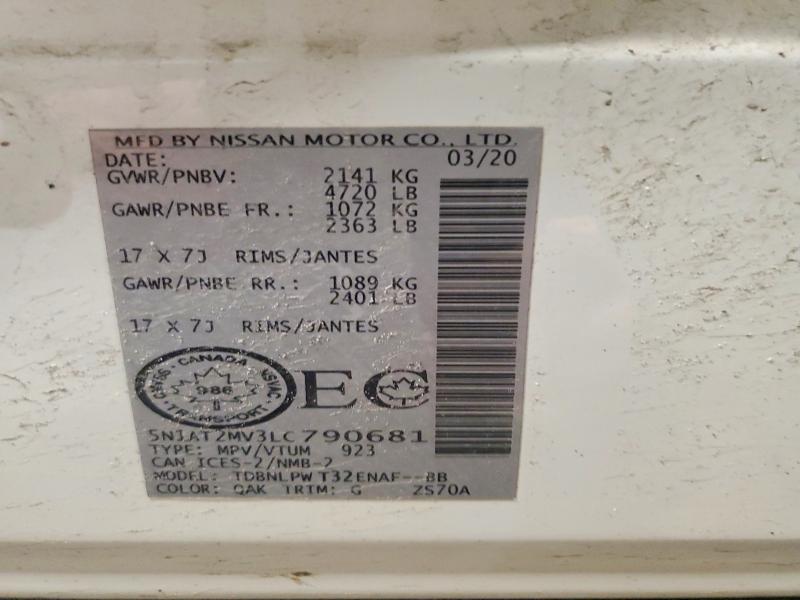 50557716 :رقم المزاد ، 5N1AT2MV3LC790681 vin ، 2020 Nissan Rogue مزاد بيع