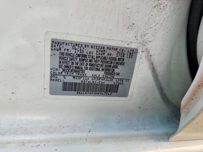 48800456 :رقم المزاد ، 3N1CN7AP3HK467262 vin ، 2017 Nissan Versa مزاد بيع