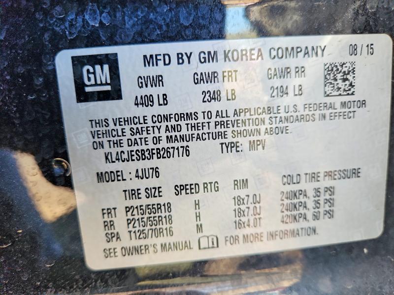 51145156 :رقم المزاد ، KL4CJESB3FB267176 vin ، 2015 Buick Encore مزاد بيع