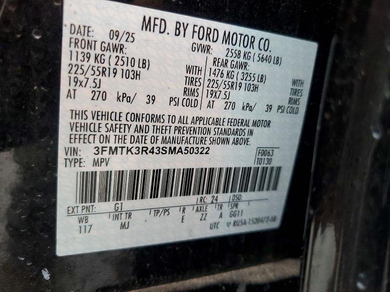Продажа на аукционе авто 2025 Ford Mustang Mach-e, vin: 3FMTK3R43SMA50322, номер лота: 51657366