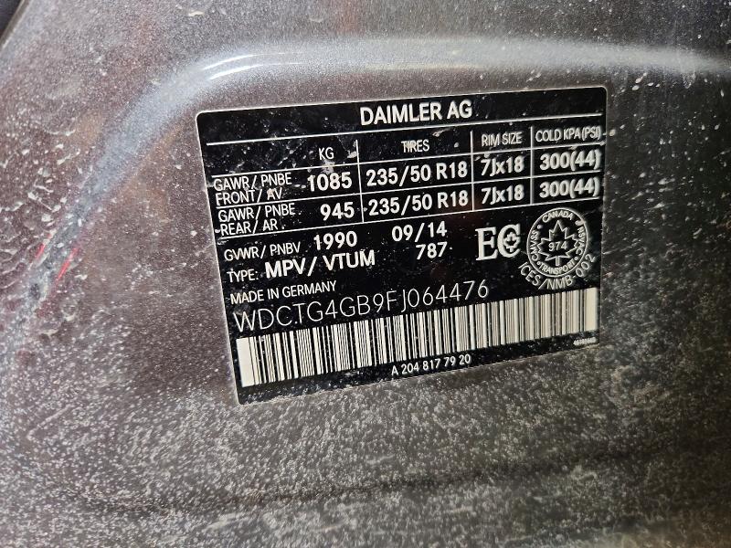 47172316 :رقم المزاد ، WDCTG4GB9FJ064476 vin ، 2015 Mercedes-benz Truck Gla250 4dr Awd مزاد بيع