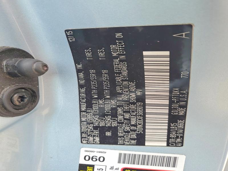 51036326 :رقم المزاد ، 5TDYK3DCXFS689019 vin ، 2015 Toyota Sienna مزاد بيع