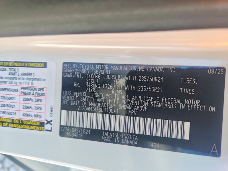 49946966 :رقم المزاد ، 2T2BAMCA7SC119041 vin ، 2025 Lexus Rx 350 مزاد بيع