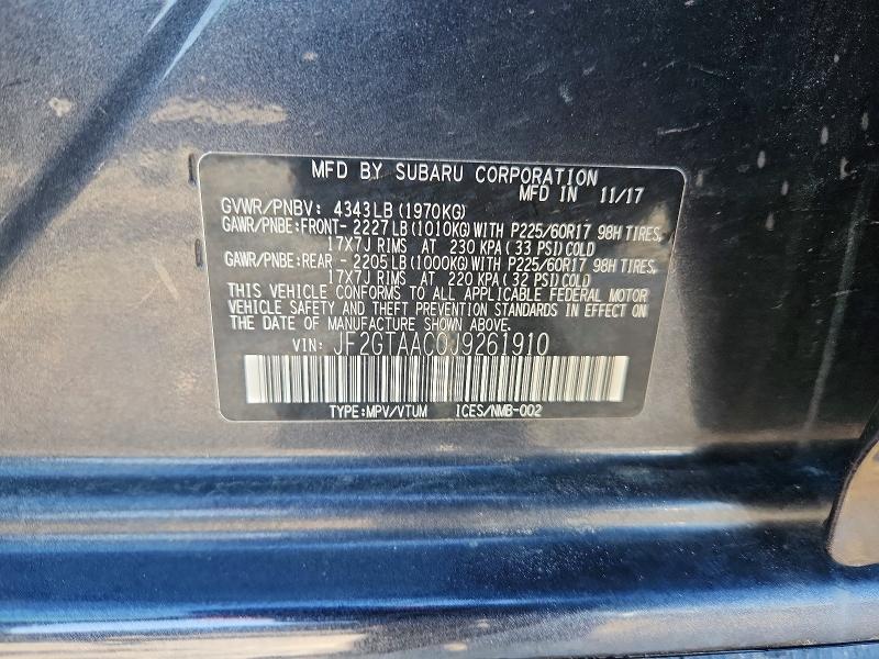 Aukcja sprzedaży 2018 Subaru Crosstrek, vin: JF2GTAAC0J9261910, numer aukcji: 46140136