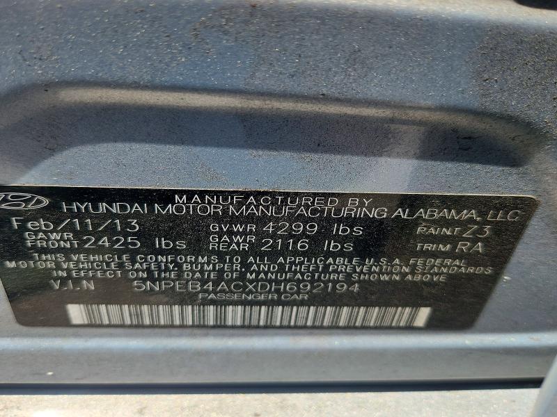 Продаж на аукціоні авто 2013 Hyundai Sonata, vin: 5NPEB4ACXDH692194, номер лоту: 50896596