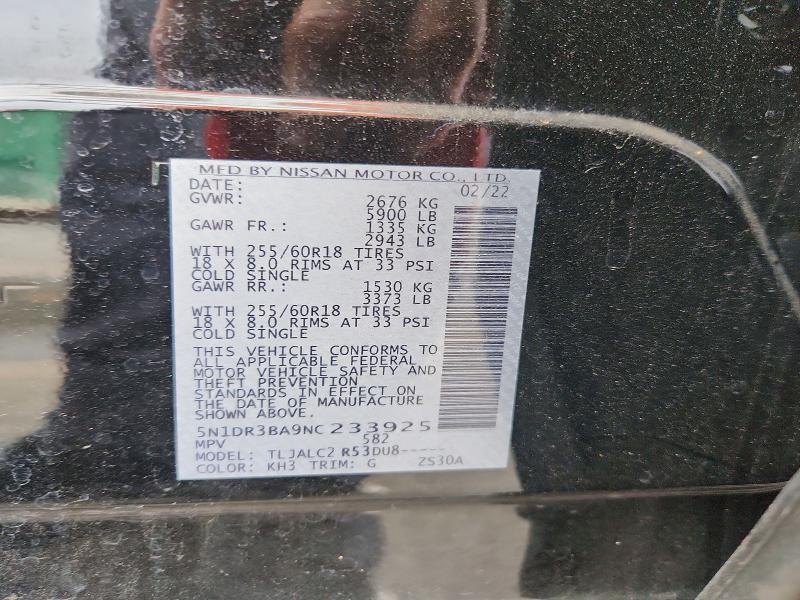 49399116 :رقم المزاد ، 5N1DR3BA9NC233925 vin ، 2022 Nissan Pathfinder مزاد بيع
