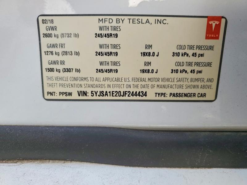 Aukcja sprzedaży 2018 Tesla Model S, vin: 5YJSA1E20JF244434, numer aukcji: 48686346