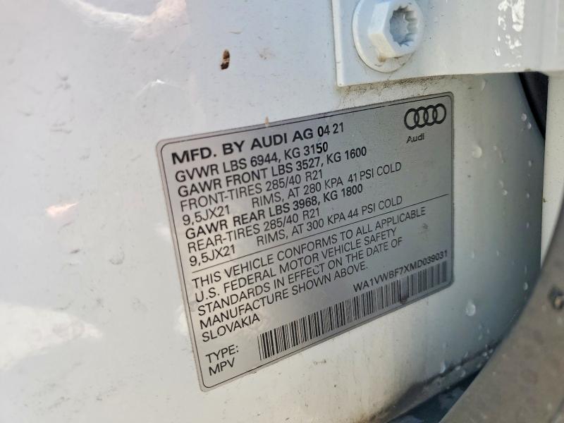 Aukcja sprzedaży 2021 Audi Sq7, vin: WA1VWBF7XMD039031, numer aukcji: 50447376