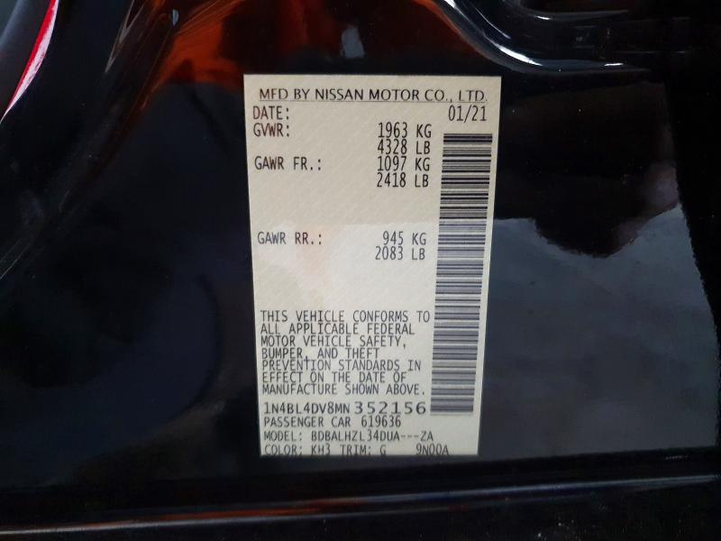 2021 Nissan Altima მანქანა იყიდება აუქციონზე, vin: 1N4BL4DV8MN352156, აუქციონის ნომერი: 50566816