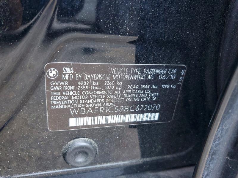 49891376 :رقم المزاد ، WBAFR1C59BC672070 vin ، 2011 Bmw 528 مزاد بيع