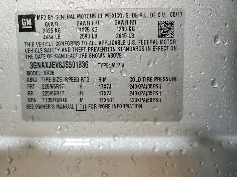 2018 Chevrolet Equinox მანქანა იყიდება აუქციონზე, vin: 3GNAXJEV8JS501536, აუქციონის ნომერი: 51626946