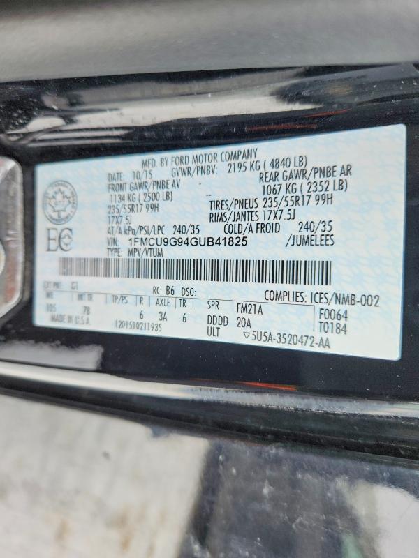 49112096 :رقم المزاد ، 1FMCU9G94GUB41825 vin ، 2016 Ford Escape مزاد بيع