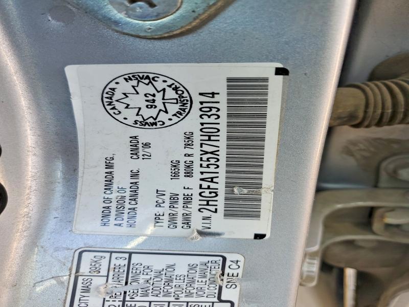 2007 Honda Civic მანქანა იყიდება აუქციონზე, vin: 2HGFA155X7H013914, აუქციონის ნომერი: 48102586
