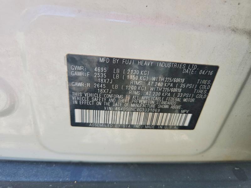 2016 Subaru Outback მანქანა იყიდება აუქციონზე, vin: 4S4BSBNC4G3331069, აუქციონის ნომერი: 49475516