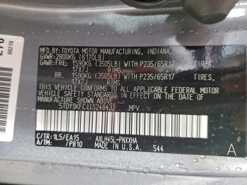 49610296 :رقم المزاد ، 5TDYSKFC1TS248432 vin ، 2026 Toyota Sienna مزاد بيع