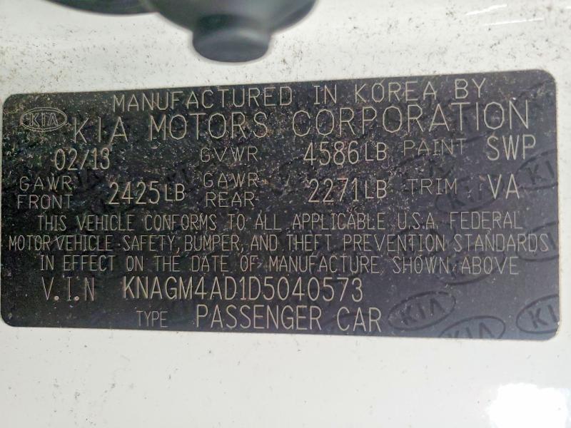 2013 Kia Optima მანქანა იყიდება აუქციონზე, vin: KNAGM4AD1D5040573, აუქციონის ნომერი: 50282776