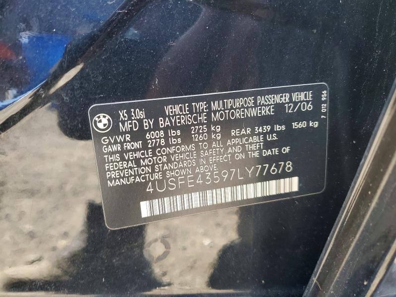 Aukcja sprzedaży 2007 Bmw X5, vin: 4USFE43597LY77678, numer aukcji: 49452476