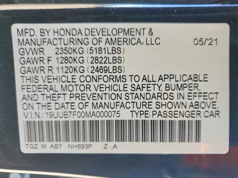Aukcja sprzedaży 2021 Acura Tlx, vin: 19UUB7F00MA000075, numer aukcji: 50446146