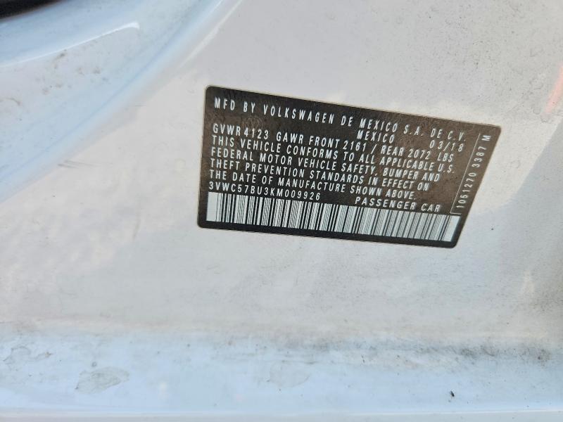 50969976 :رقم المزاد ، 3VWC57BU3KM009926 vin ، 2019 Volkswagen Jetta مزاد بيع