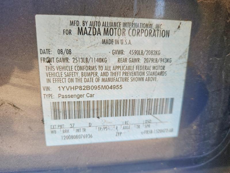 2009 Mazda 6 მანქანა იყიდება აუქციონზე, vin: 1YVHP82B095M04955, აუქციონის ნომერი: 49885826