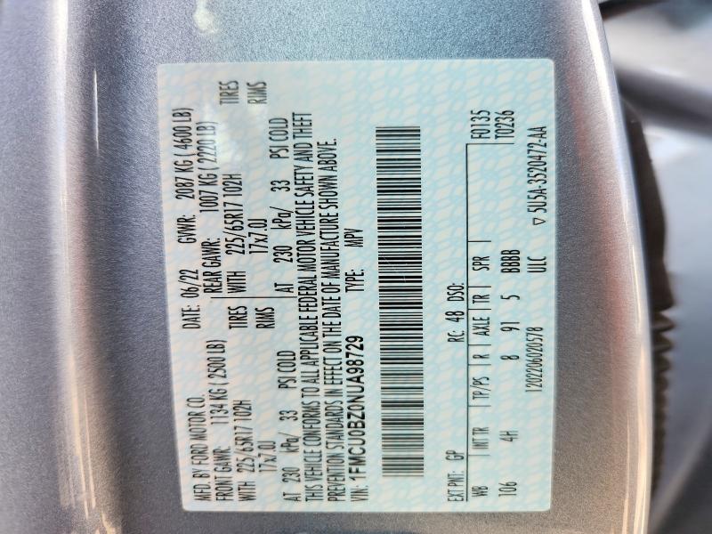 Aukcja sprzedaży 2022 Ford Escape, vin: 1FMCU0BZ0NUA98729, numer aukcji: 49047876