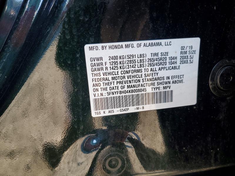 2019 Honda Passport მანქანა იყიდება აუქციონზე, vin: 5FNYF8H04KB008045, აუქციონის ნომერი: 49163266
