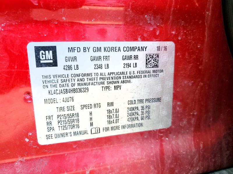 Продажа на аукционе авто 2017 Buick Encore, vin: KL4CJASB4HB036329, номер лота: 51310856