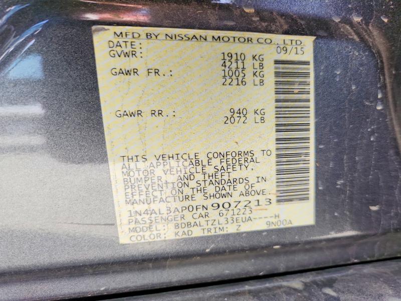 Продажа на аукционе авто 2015 Nissan Altima, vin: 1N4AL3AP0FN907213, номер лота: 50327266