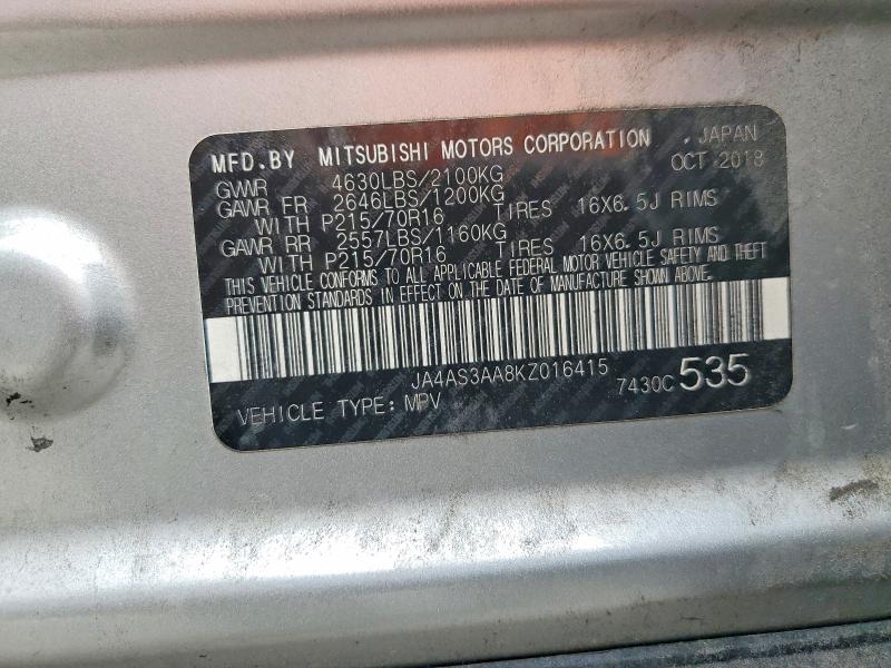 Aukcja sprzedaży 2019 Mitsubishi Eclipse Cross, vin: JA4AS3AA8KZ016415, numer aukcji: 51849756