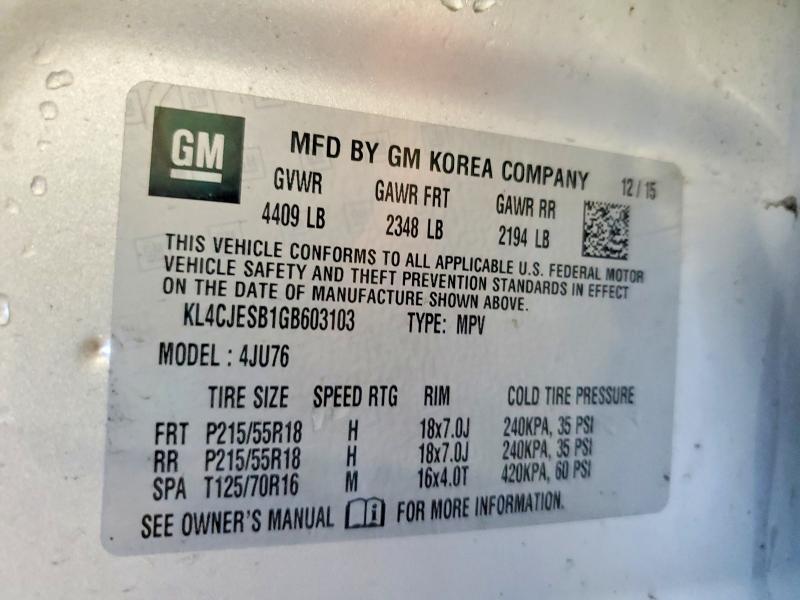 Aukcja sprzedaży 2016 Buick Encore, vin: KL4CJESB1GB603103, numer aukcji: 50879916