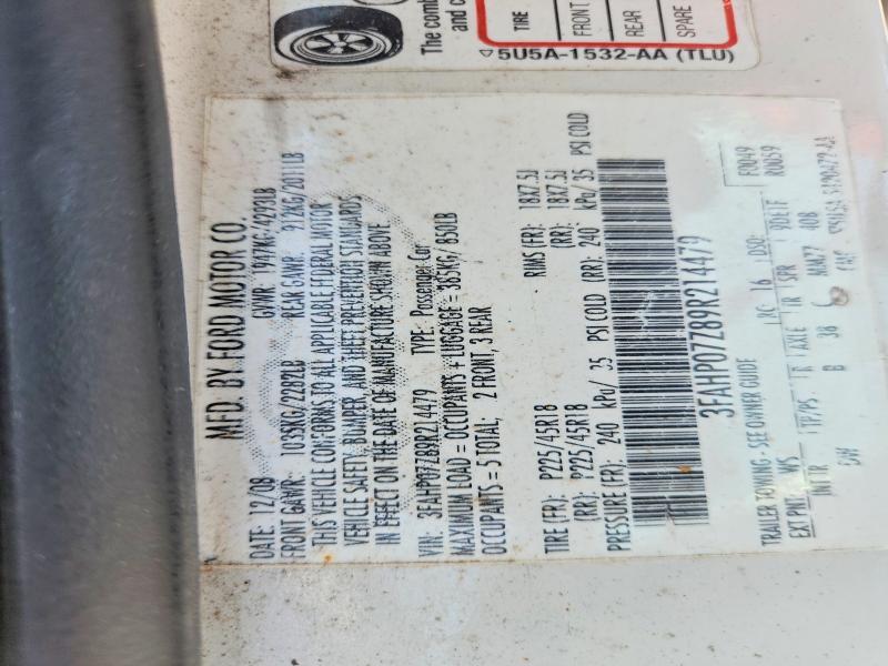 2009 Ford Fusion მანქანა იყიდება აუქციონზე, vin: 3FAHP07Z89R214479, აუქციონის ნომერი: 50752866