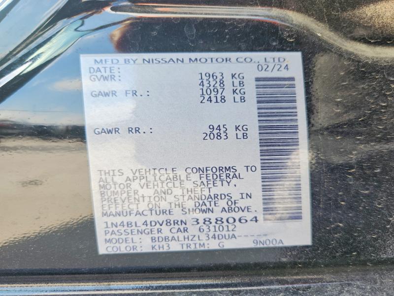 2024 Nissan Altima მანქანა იყიდება აუქციონზე, vin: 1N4BL4DV8RN388064, აუქციონის ნომერი: 50330856