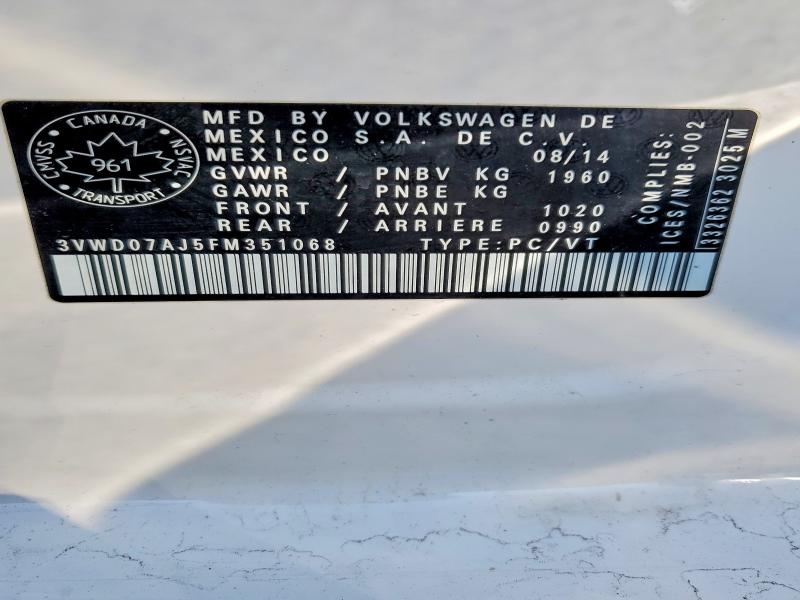 Продаж на аукціоні авто 2015 Volkswagen Jetta 1.8 Tsi 4dr, vin: 3VWD07AJ5FM351068, номер лоту: 49988546