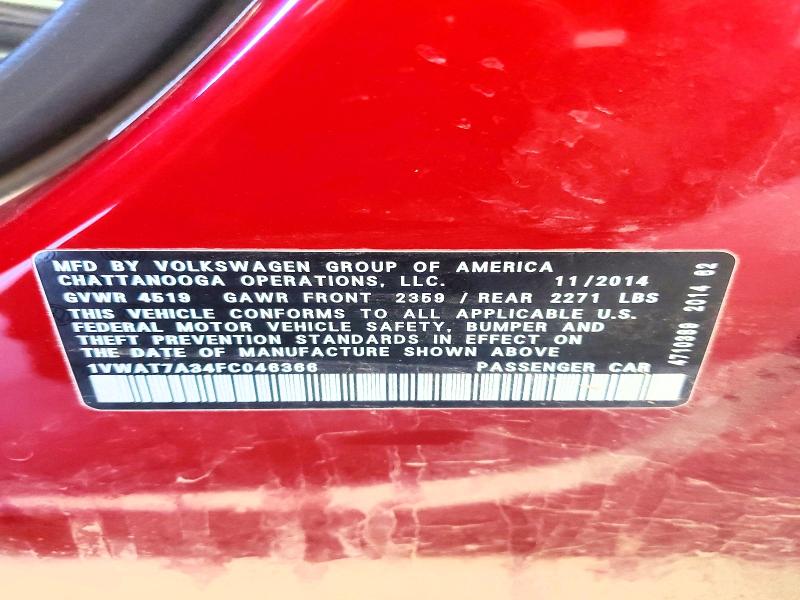 Продажа на аукционе авто 2015 Volkswagen Passat, vin: 1VWAT7A34FC046366, номер лота: 50194996