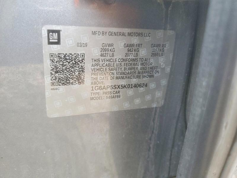 2019 Cadillac Cts მანქანა იყიდება აუქციონზე, vin: 1G6AP5SX5K0140624, აუქციონის ნომერი: 50330876