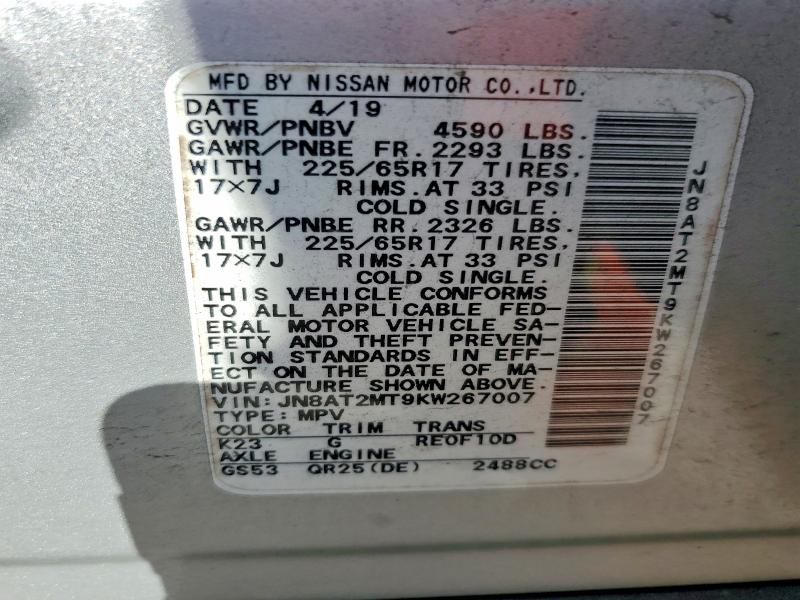 Продаж на аукціоні авто 2019 Nissan Rogue, vin: JN8AT2MT9KW267007, номер лоту: 49662196