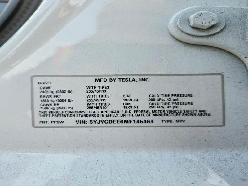 Aukcja sprzedaży 2021 Tesla Model Y, vin: 5YJYGDEE6MF145464, numer aukcji: 48447986