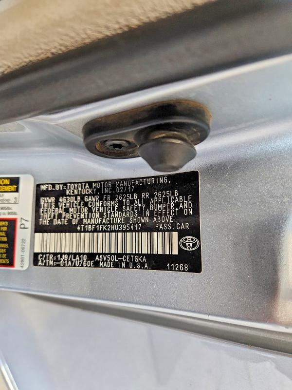 Aukcja sprzedaży 2017 Toyota Camry, vin: 4T1BF1FK2HU395417, numer aukcji: 48945906
