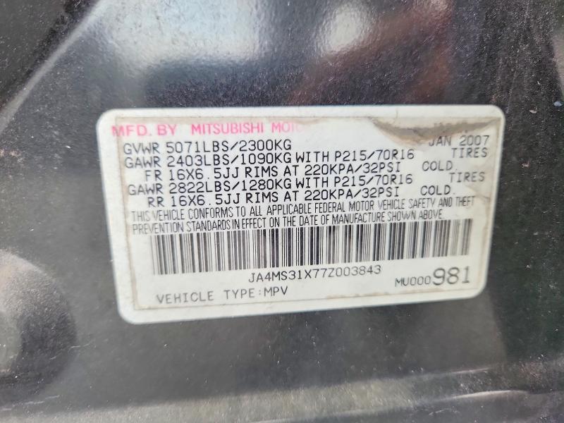 Aukcja sprzedaży 2007 Mitsubishi Outlander, vin: JA4MS31X77Z003843, numer aukcji: 51033696