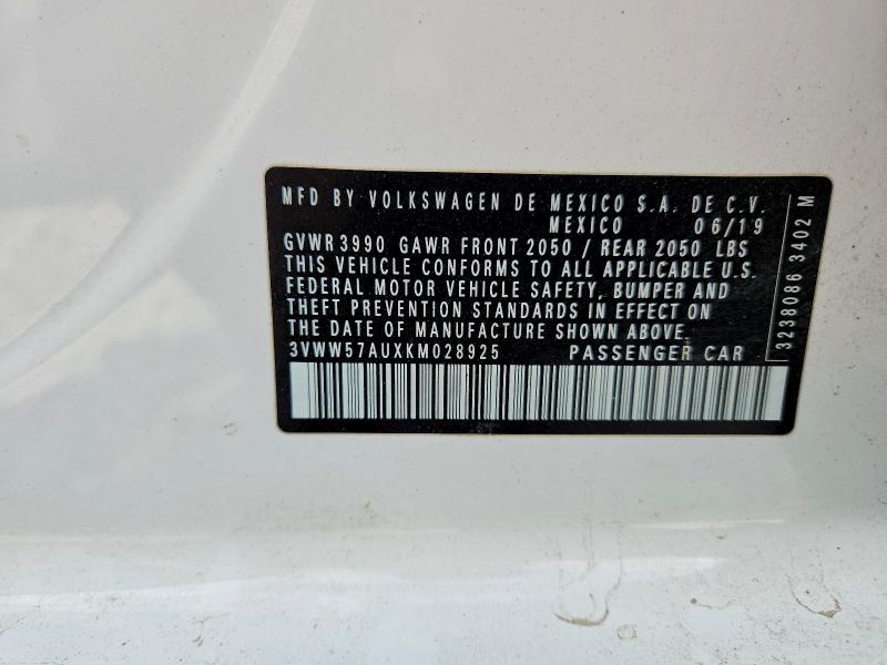 2019 Volkswagen Golf მანქანა იყიდება აუქციონზე, vin: 3VWW57AUXKM028925, აუქციონის ნომერი: 51698686